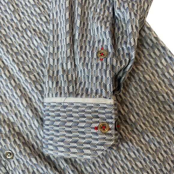 7 Downie St Button Down Shirt Mens Size 4 Large Flip Cuff Geometric Blue - Picture 3 of 7